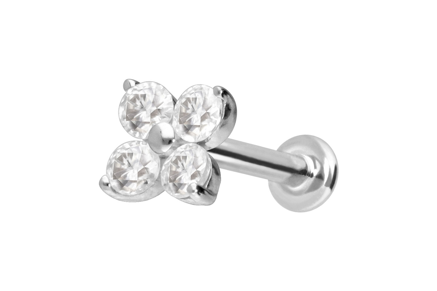 14 Karat Gold Labret Piercing mit Innengewinde MOISSANIT-BLUME